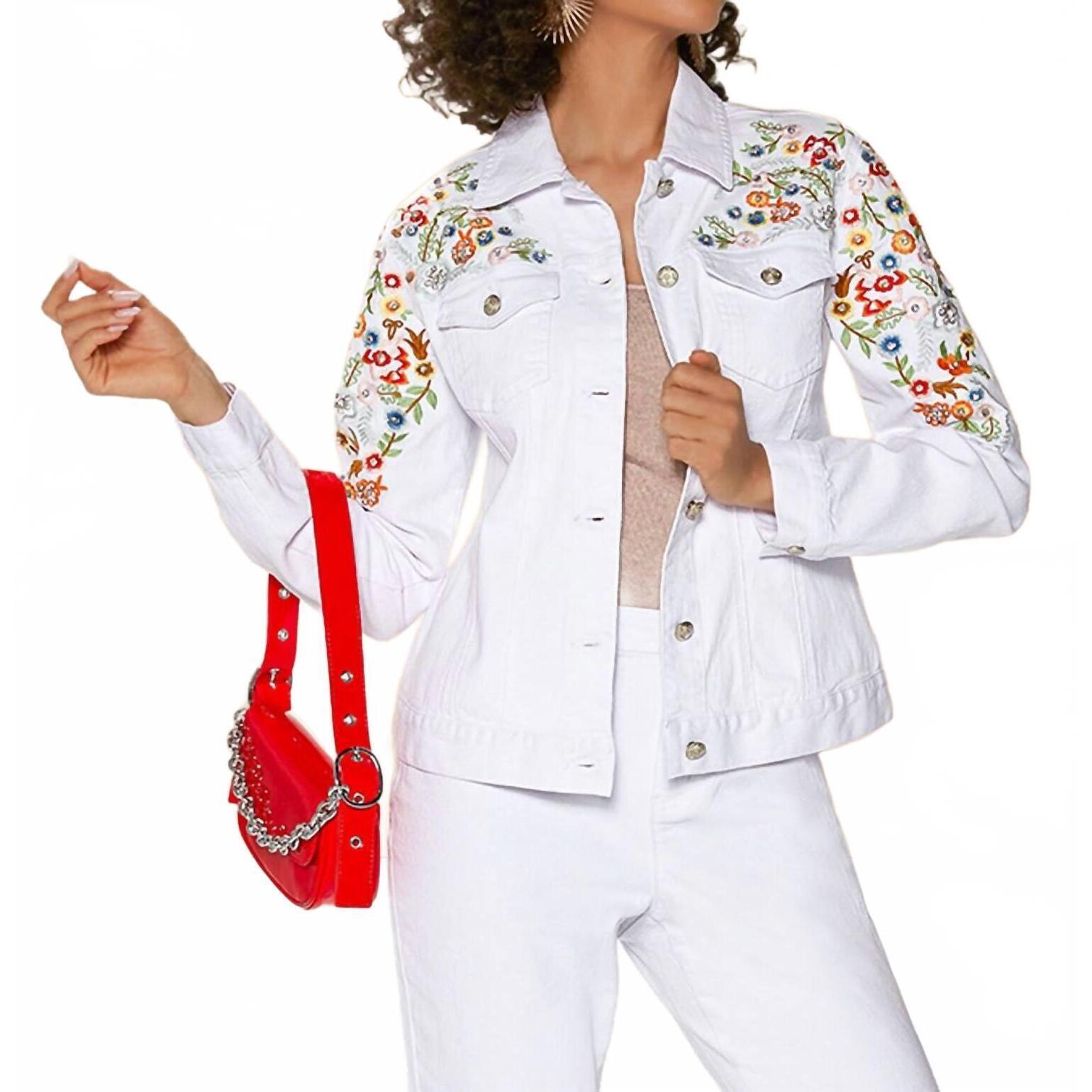 New Donna Vinci Embroidered Floral Denim Jacket